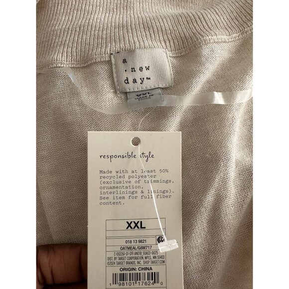 A New Day Open Front Long Cardigan Oatmeal Color Pockets Lightweight Sz XXL NWT - Picture 6 of 8